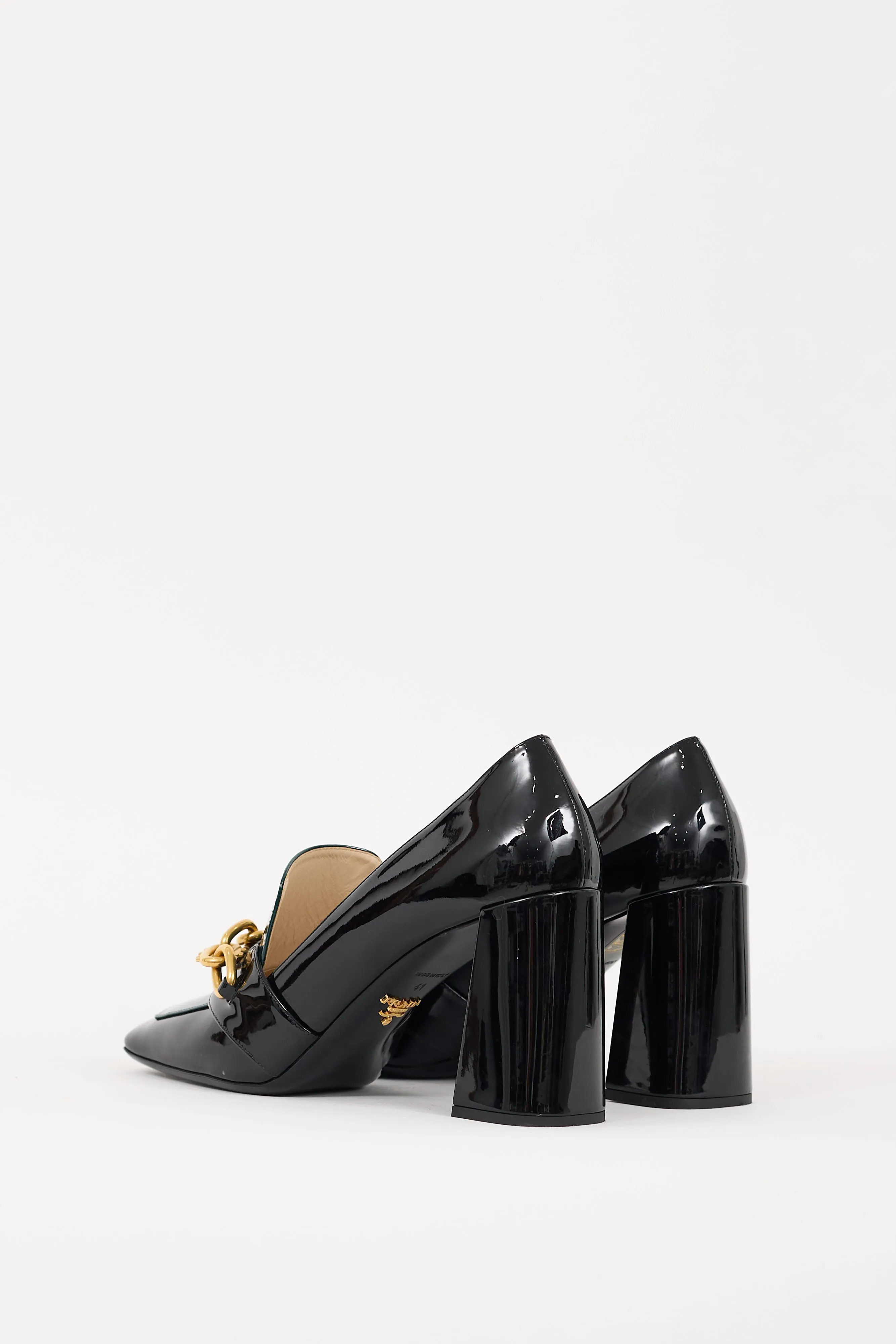 Black & Green Patent Leather Chain Link Heeled Loafer