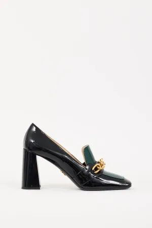 Black & Green Patent Leather Chain Link Heeled Loafer