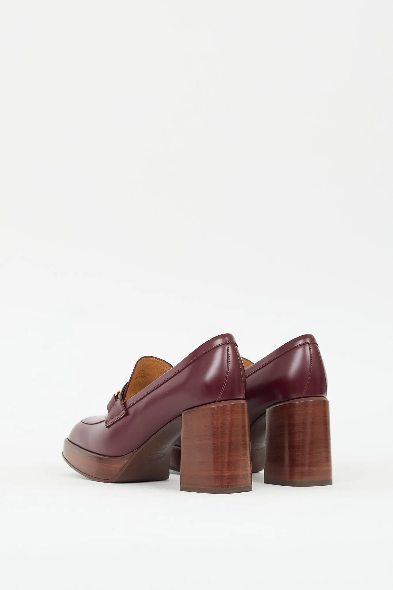 Burgundy Leather Double T Heeled Loafer