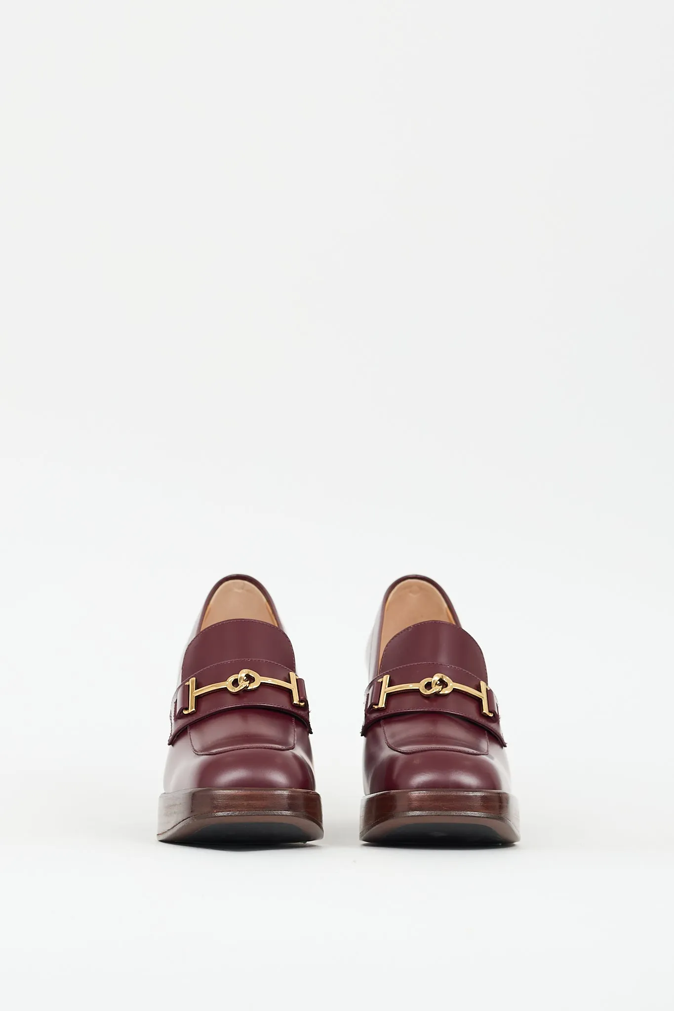 Burgundy Leather Double T Heeled Loafer