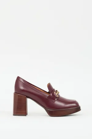 Burgundy Leather Double T Heeled Loafer