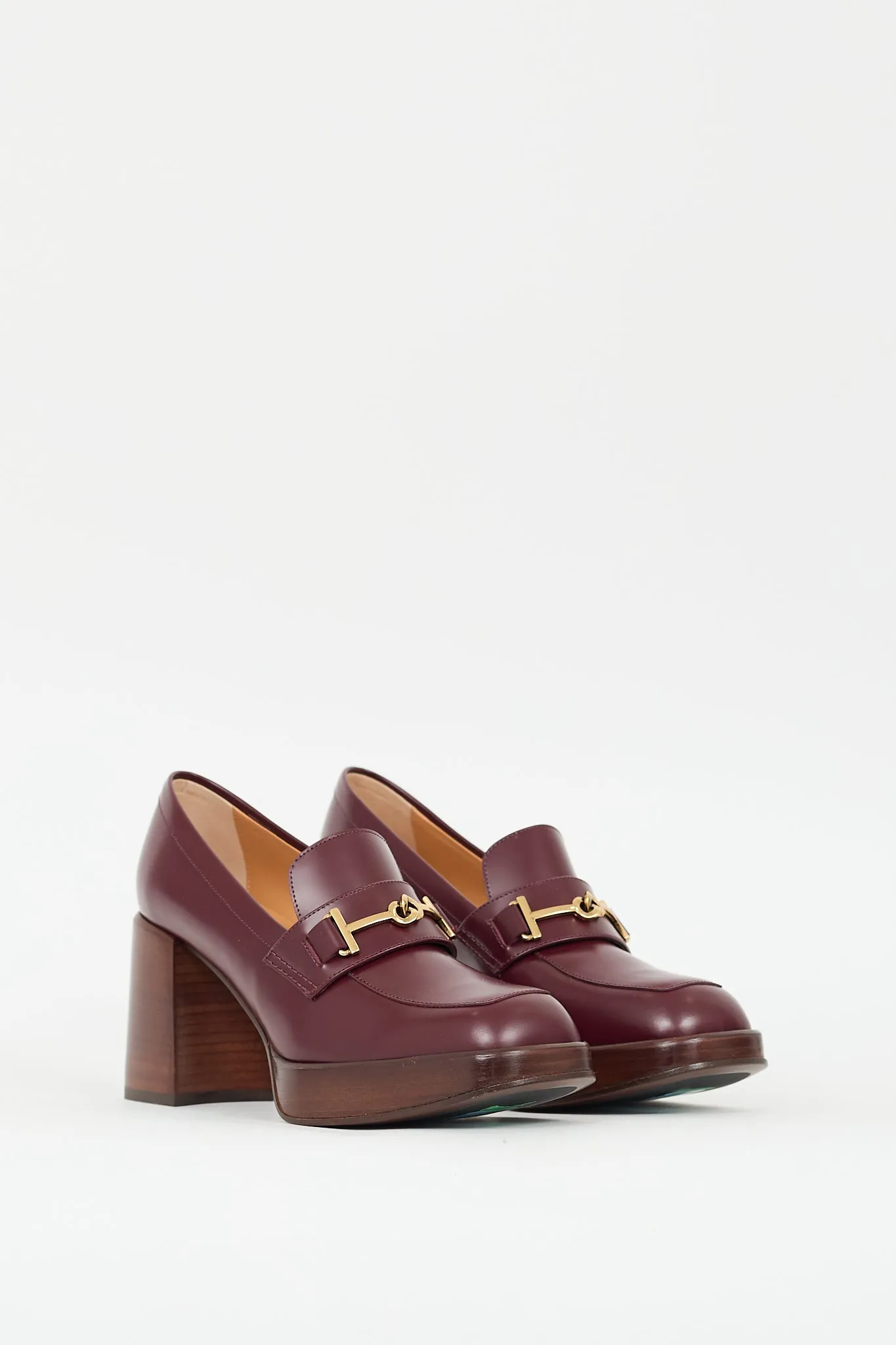 Burgundy Leather Double T Heeled Loafer