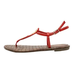 Cato Strap Flat Sandals Leather Orange Colour For Women