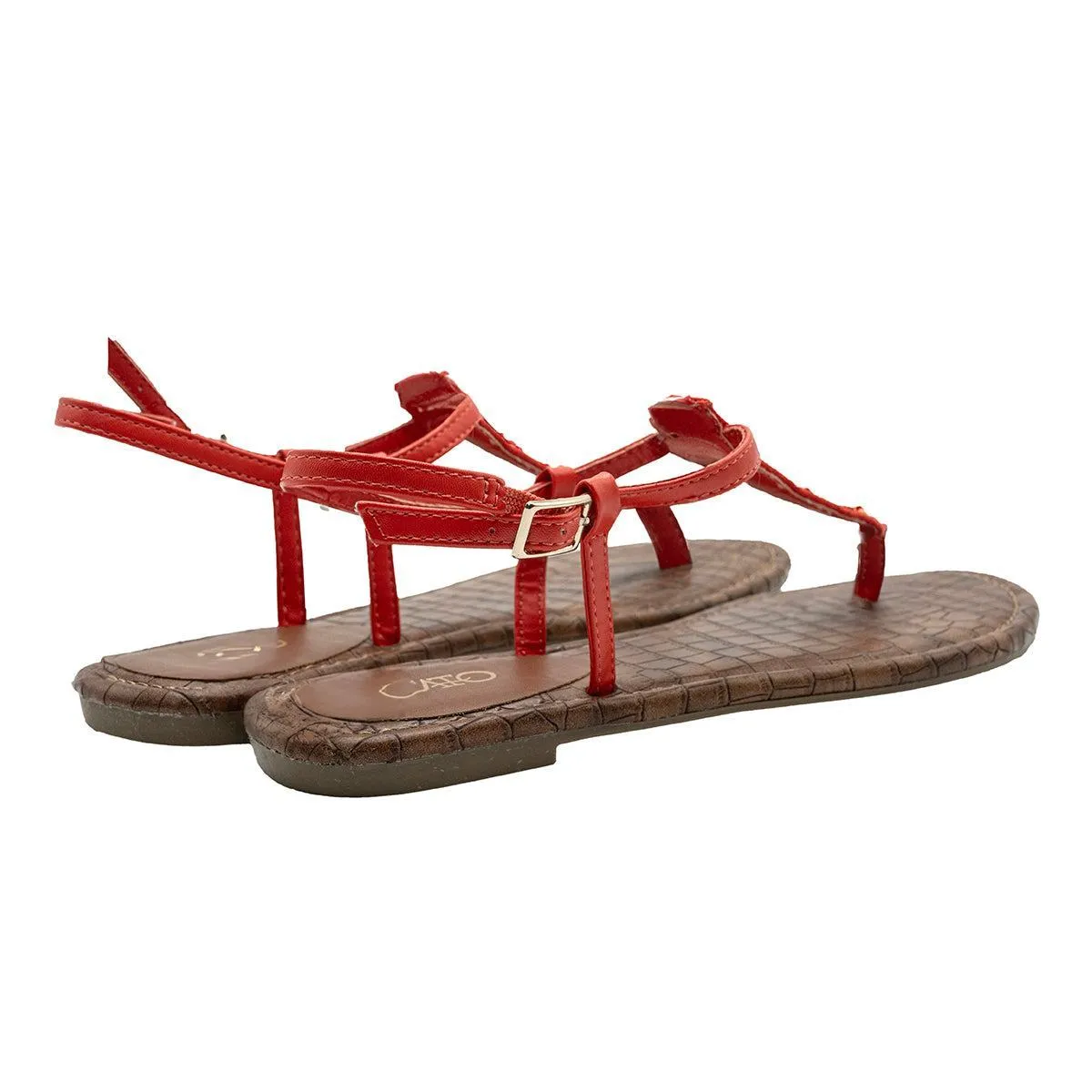 Cato Strap Flat Sandals Leather Orange Colour For Women