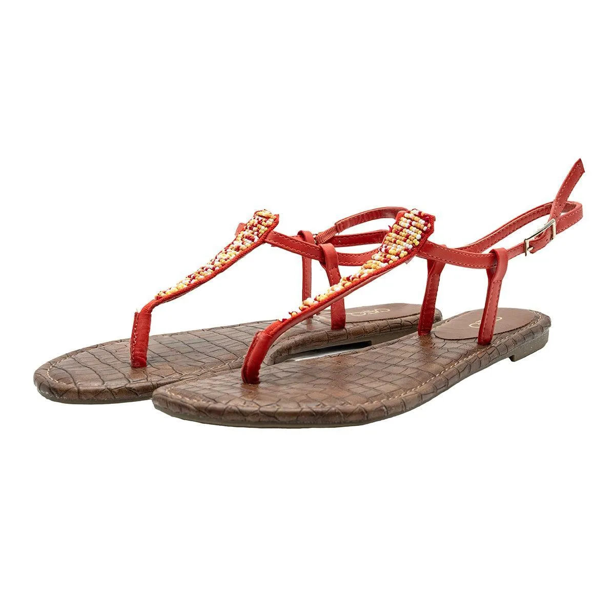 Cato Strap Flat Sandals Leather Orange Colour For Women