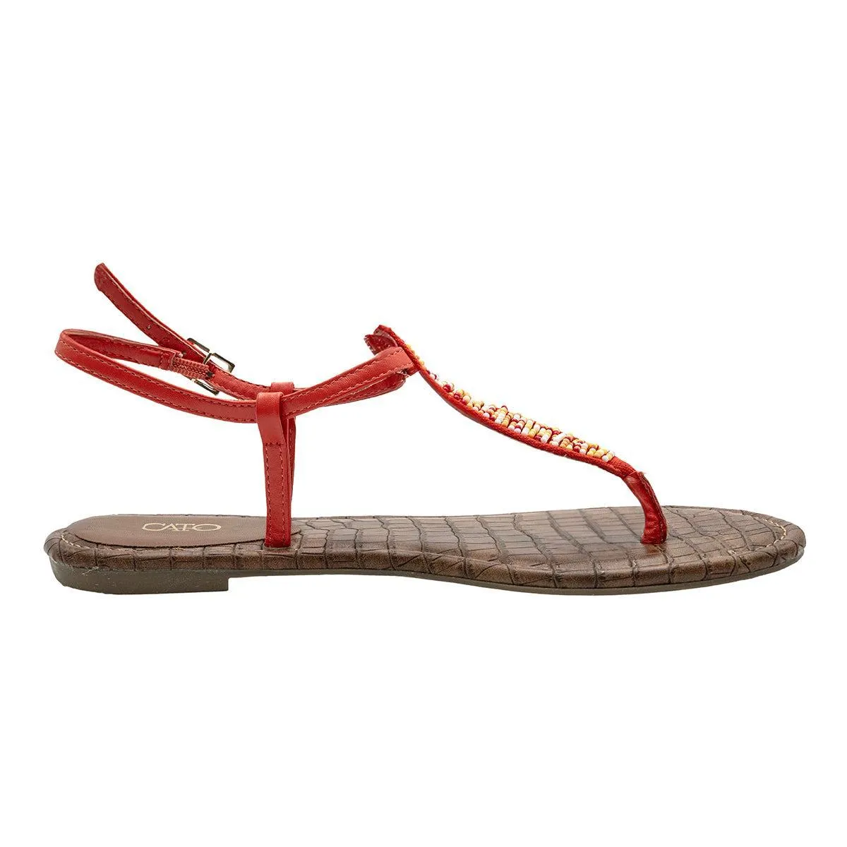 Cato Strap Flat Sandals Leather Orange Colour For Women