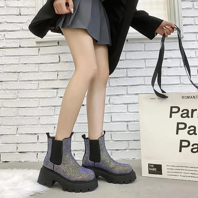 Chunky Chelsea Boots - Crystal Bling