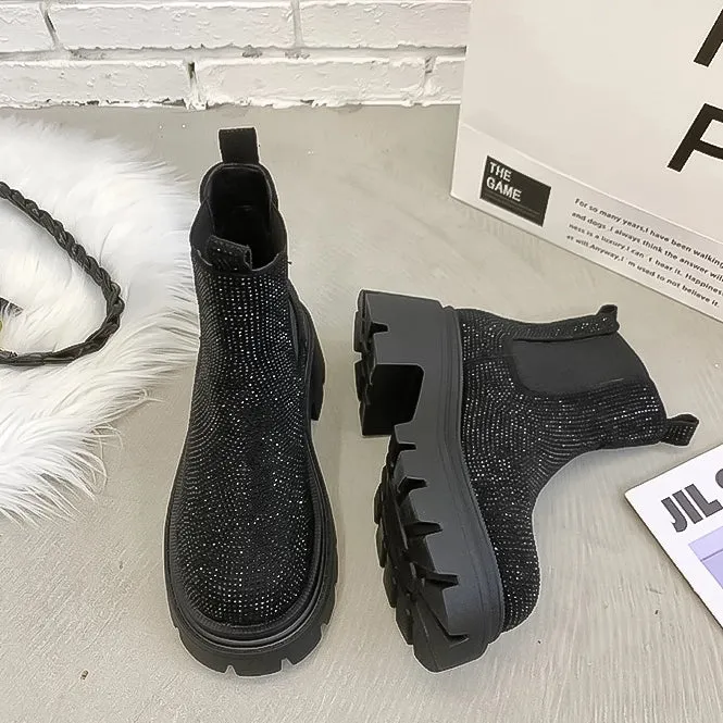 Chunky Chelsea Boots - Crystal Bling