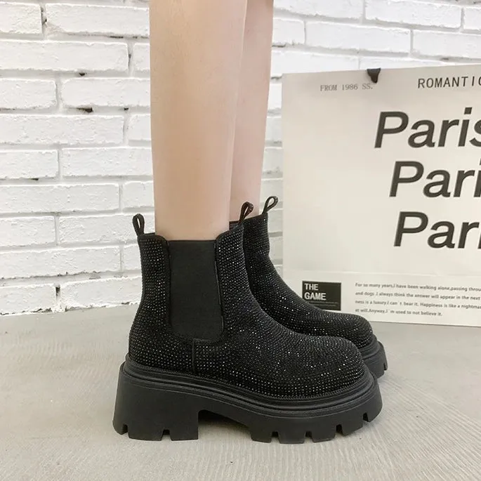 Chunky Chelsea Boots - Crystal Bling