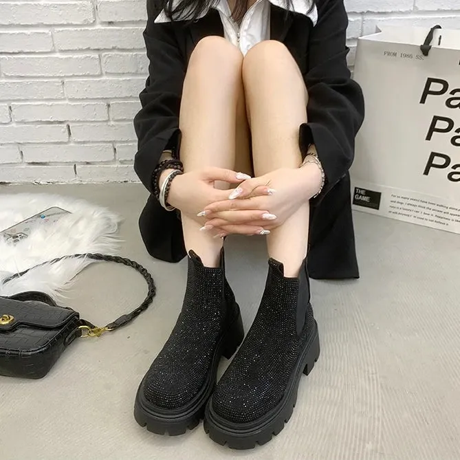 Chunky Chelsea Boots - Crystal Bling