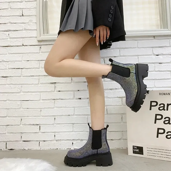 Chunky Chelsea Boots - Crystal Bling