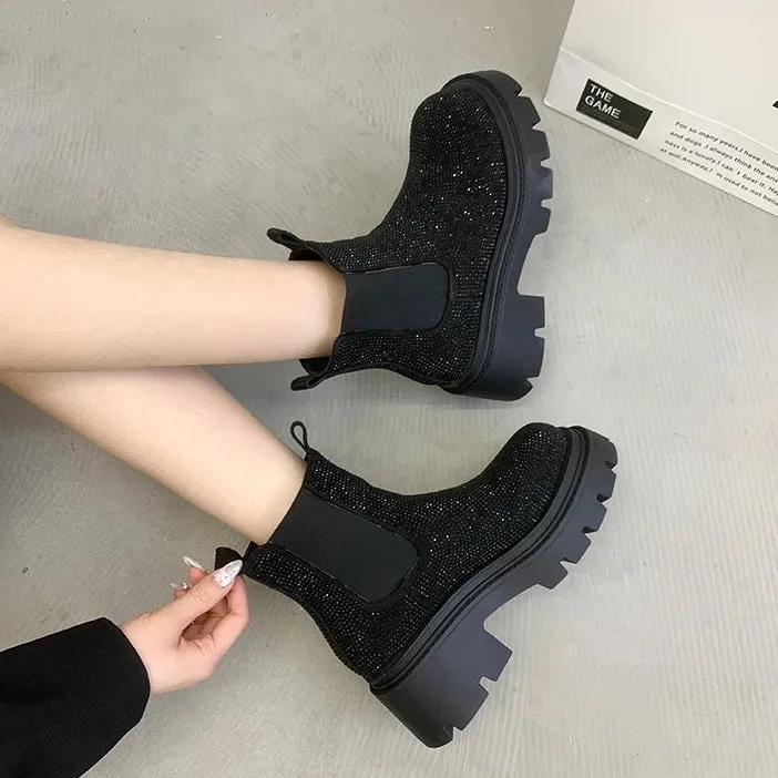 Chunky Chelsea Boots - Crystal Bling
