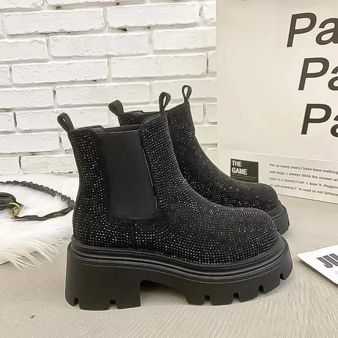 Chunky Chelsea Boots - Crystal Bling