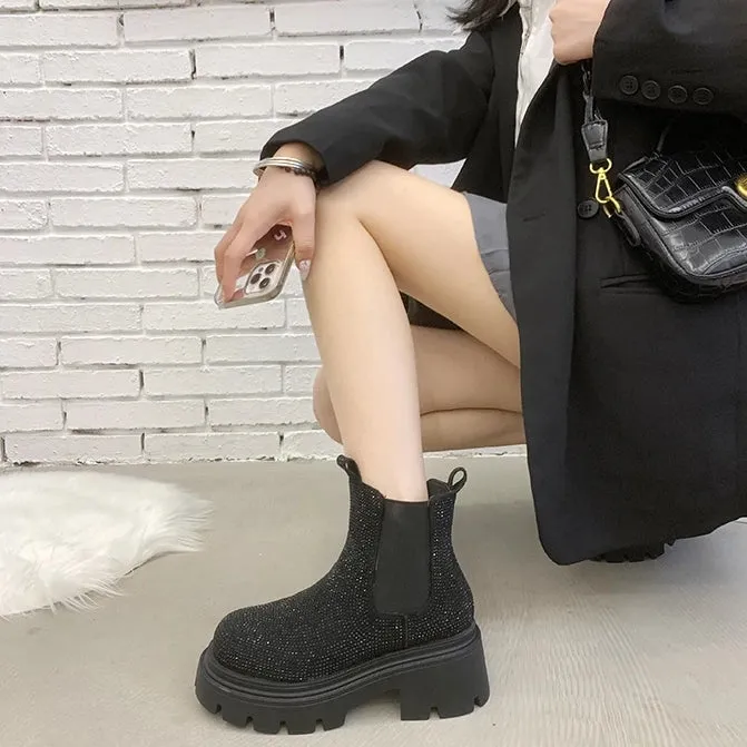 Chunky Chelsea Boots - Crystal Bling