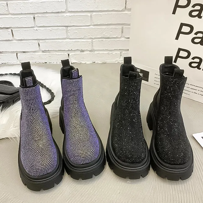 Chunky Chelsea Boots - Crystal Bling