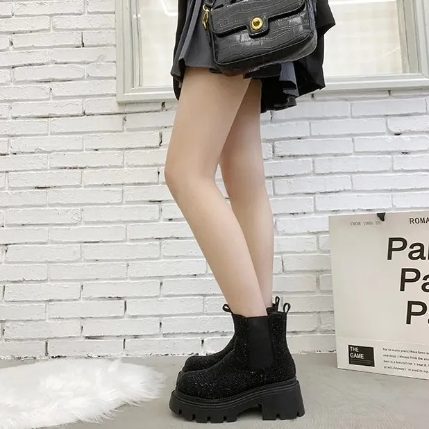 Chunky Chelsea Boots - Crystal Bling