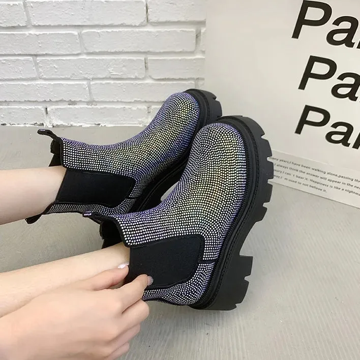 Chunky Chelsea Boots - Crystal Bling
