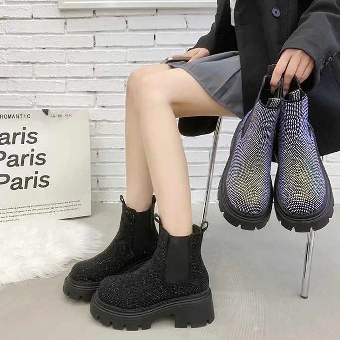 Chunky Chelsea Boots - Crystal Bling