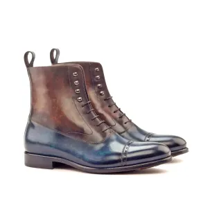 DapperFam Vittorio in Denim / Brown Men's Hand-Painted Patina Balmoral Boot