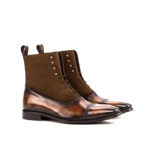 DapperFam Vittorio in Med Brown / Fire Men's Lux Suede & Hand-Painted Patina Balmoral Boot