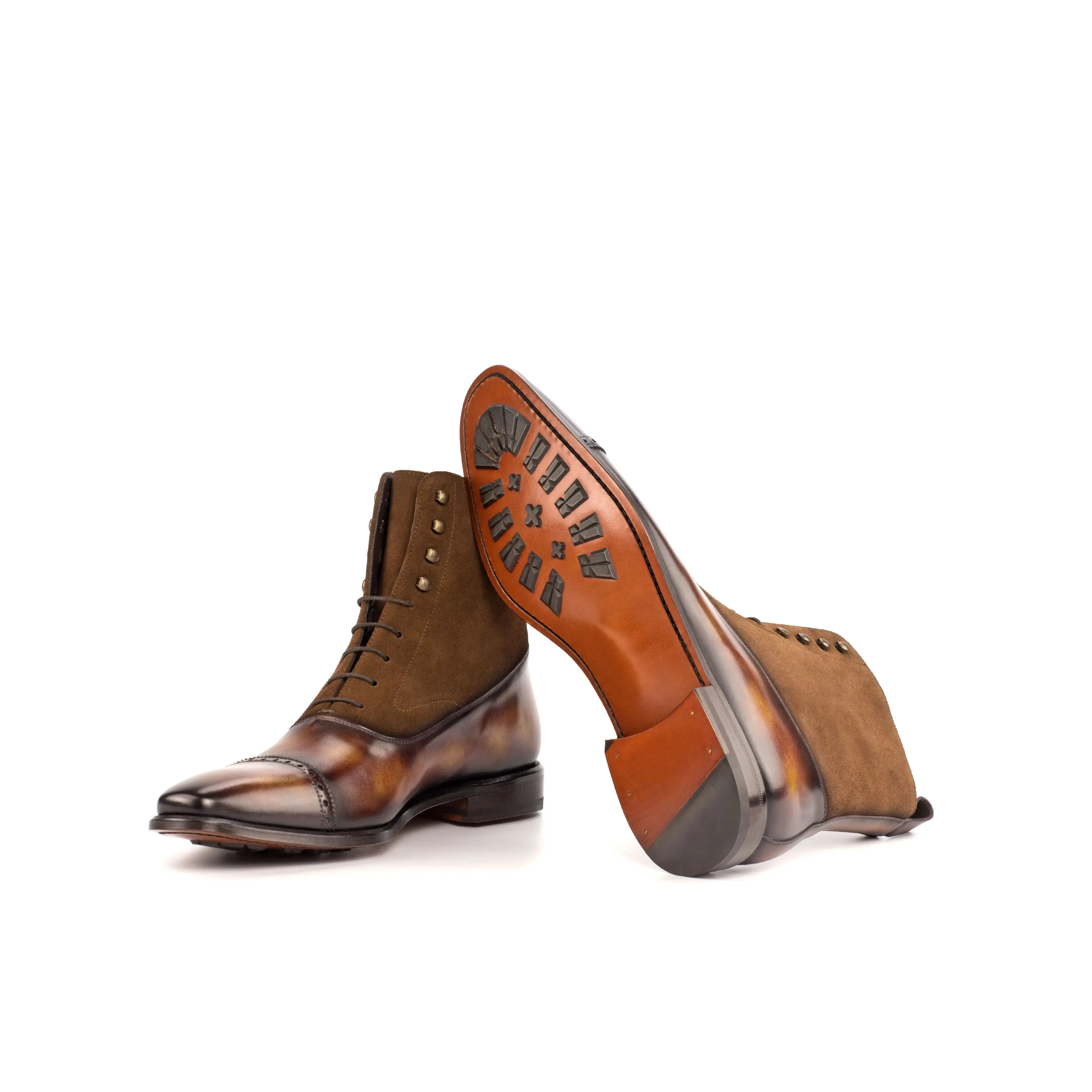 DapperFam Vittorio in Med Brown / Fire Men's Lux Suede & Hand-Painted Patina Balmoral Boot