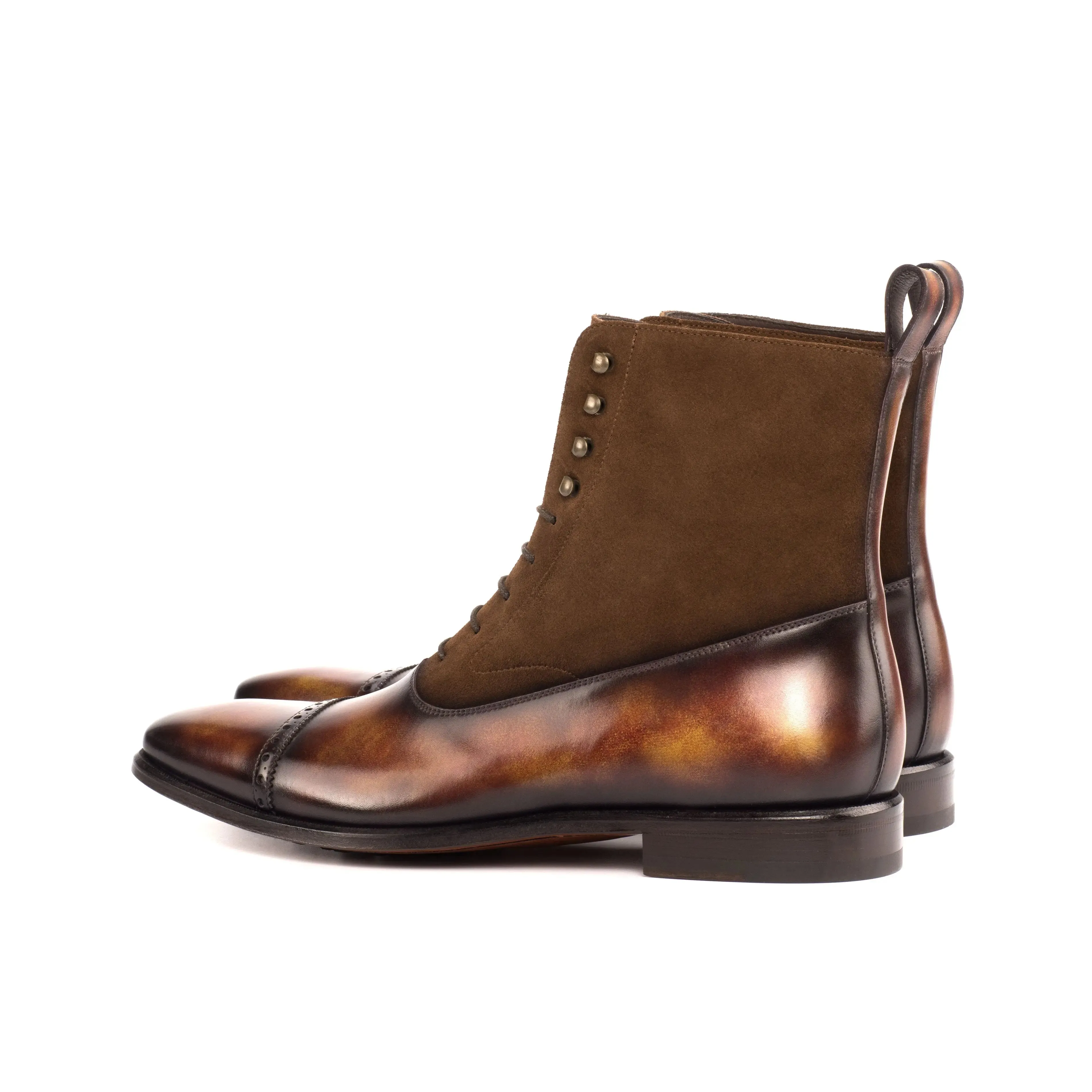 DapperFam Vittorio in Med Brown / Fire Men's Lux Suede & Hand-Painted Patina Balmoral Boot
