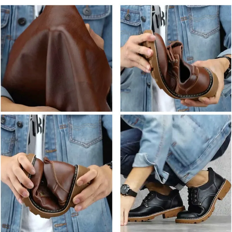 Hnzxzm Genuine Leather Men Casual Shoes Winter Plus Velvet Man Footwear Brown Male Boots For Men Designer Shoes Formal Oxford