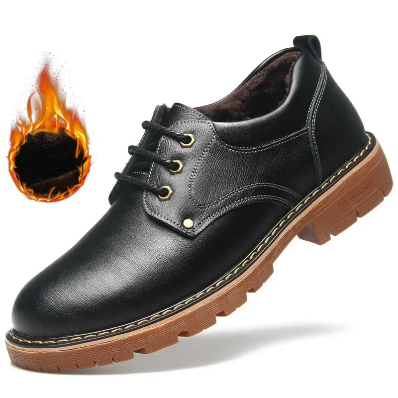 Hnzxzm Genuine Leather Men Casual Shoes Winter Plus Velvet Man Footwear Brown Male Boots For Men Designer Shoes Formal Oxford