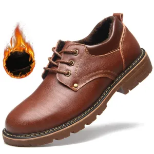 Hnzxzm Genuine Leather Men Casual Shoes Winter Plus Velvet Man Footwear Brown Male Boots For Men Designer Shoes Formal Oxford