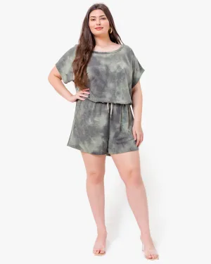 Melina Short-Sleeved Romper | Light Green / Olive Green