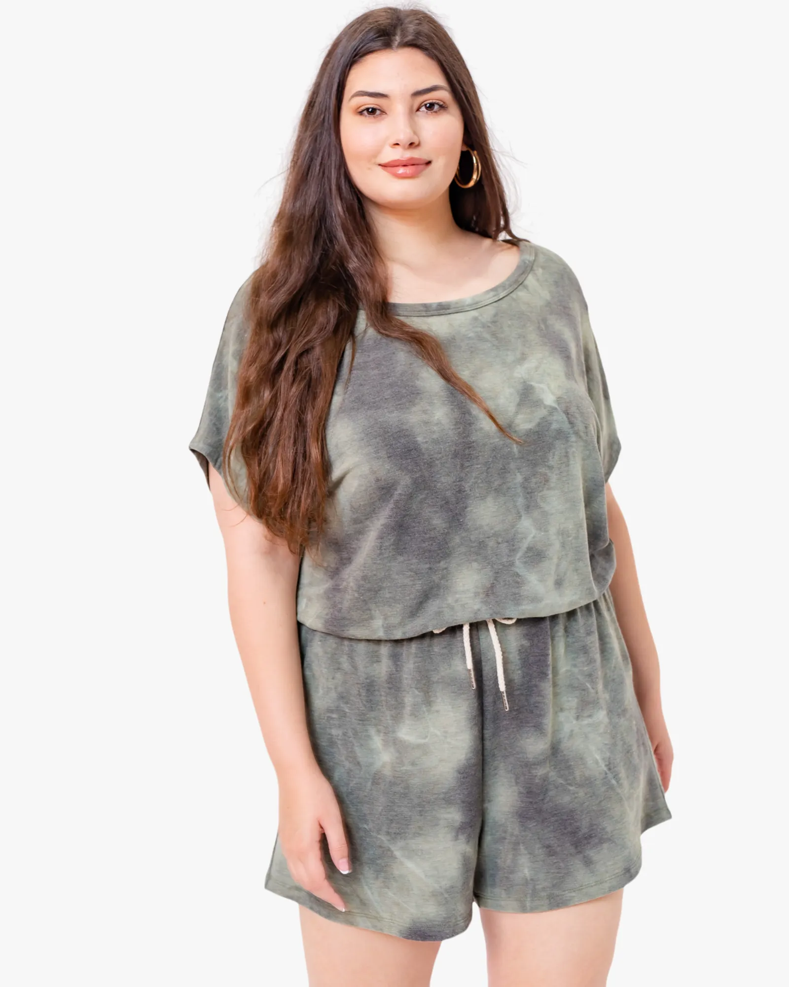 Melina Short-Sleeved Romper | Light Green / Olive Green