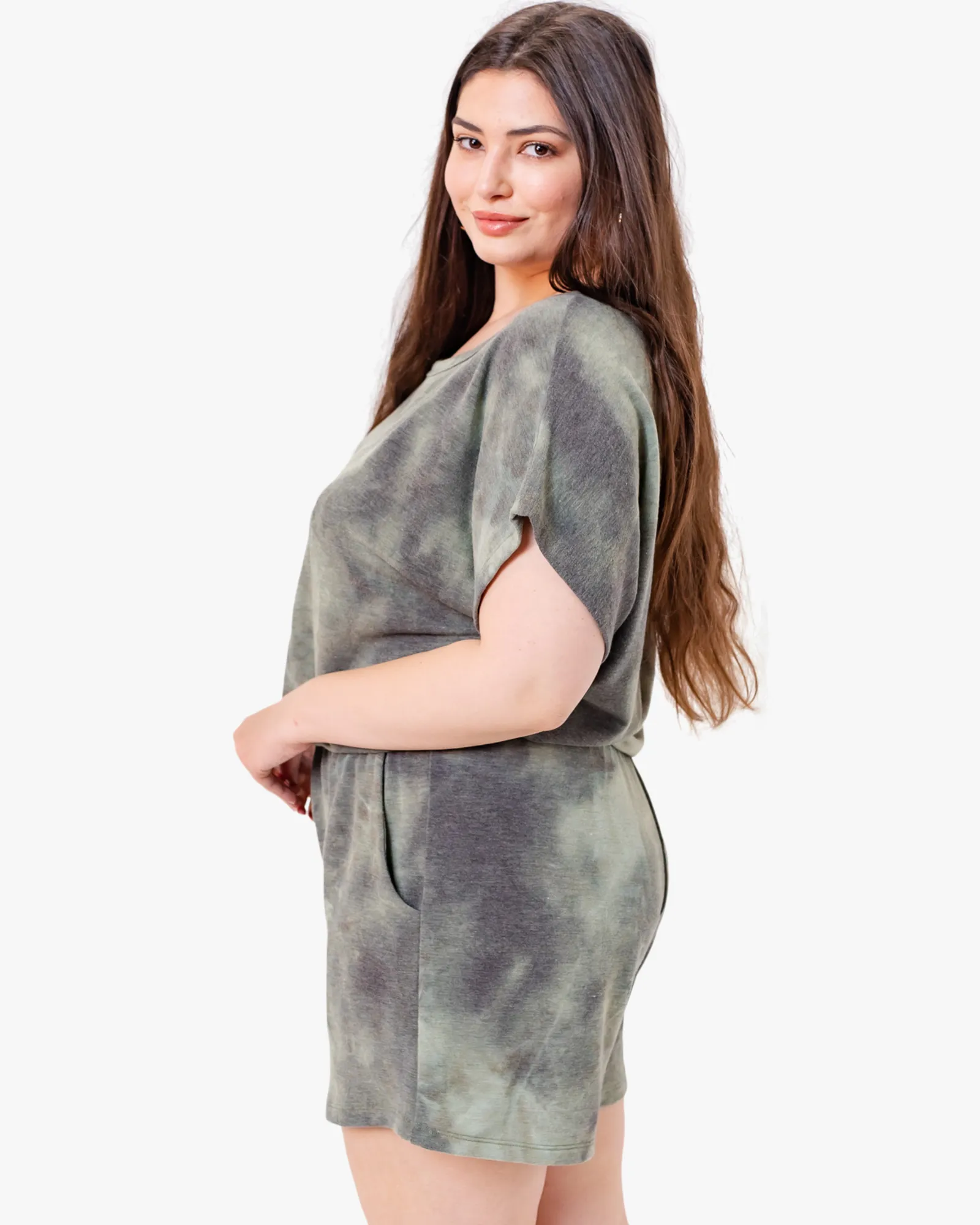 Melina Short-Sleeved Romper | Light Green / Olive Green