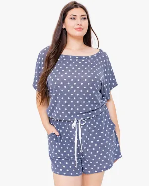 Melina Short-Sleeved Romper | Navy / White