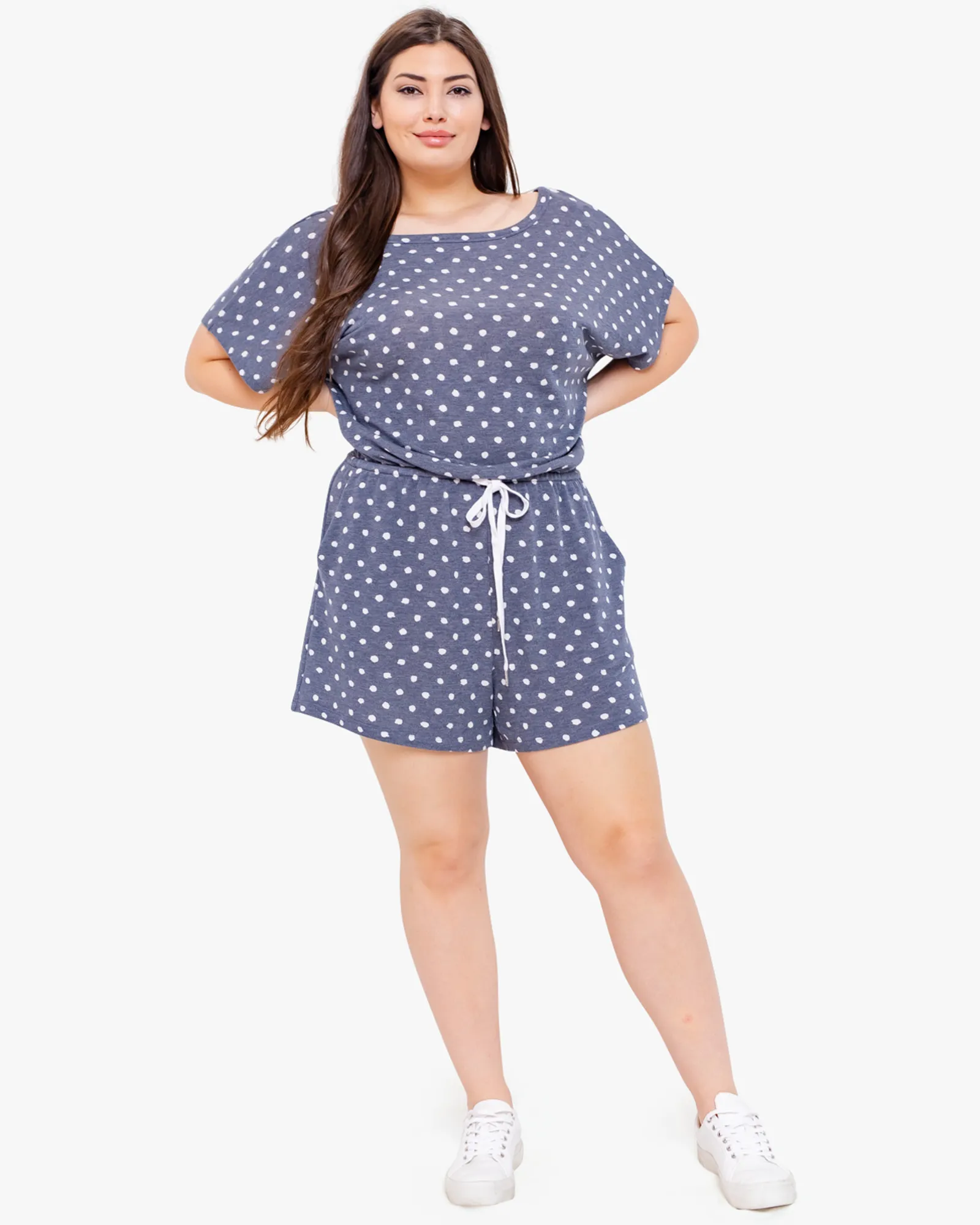 Melina Short-Sleeved Romper | Navy / White