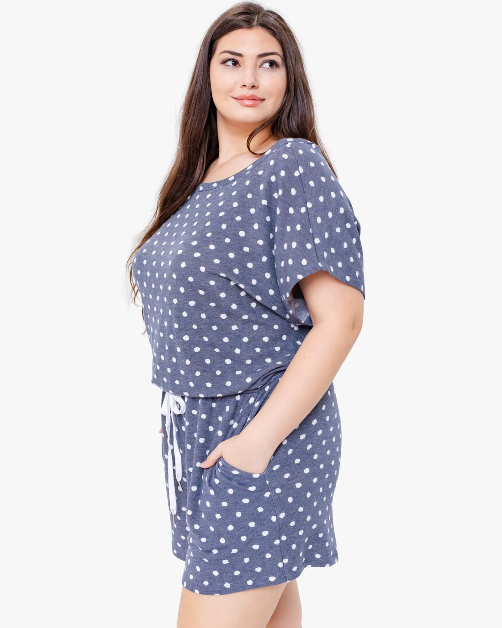 Melina Short-Sleeved Romper | Navy / White