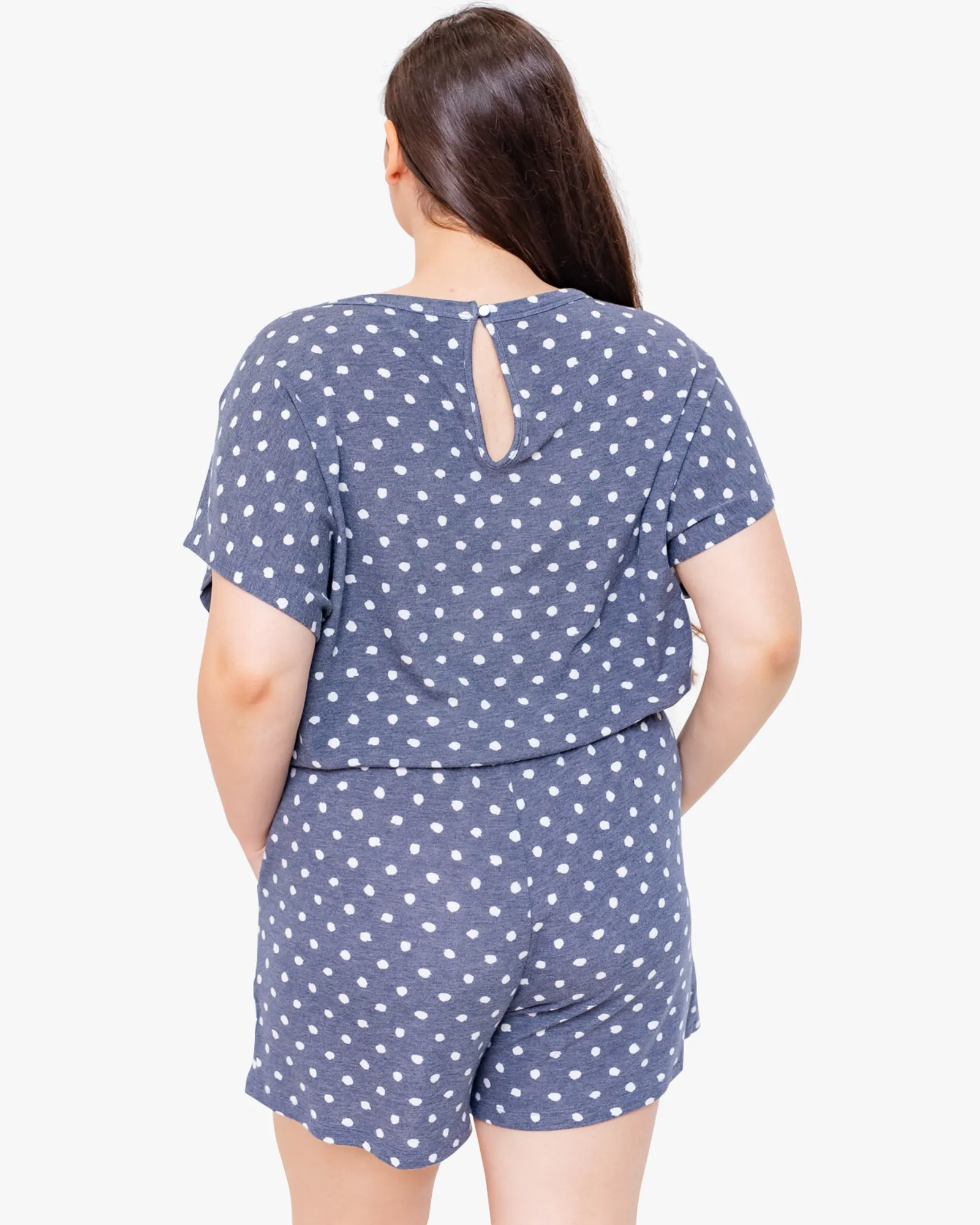 Melina Short-Sleeved Romper | Navy / White
