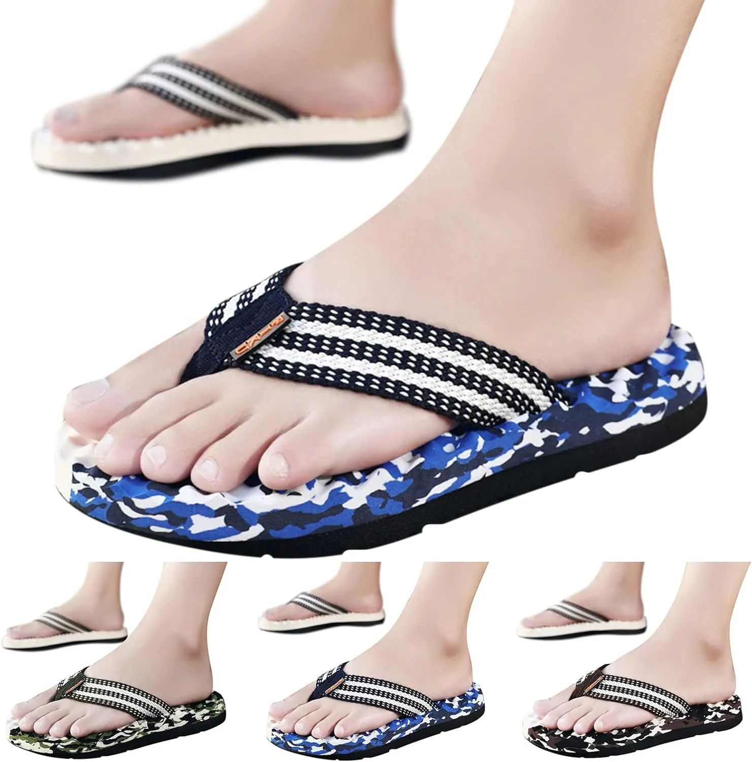 Mens Sandals Flip Flops Fashion Summer Men Flip Flops Flat Bottom and Non Slip Light Slip On Comfortable Colorblock