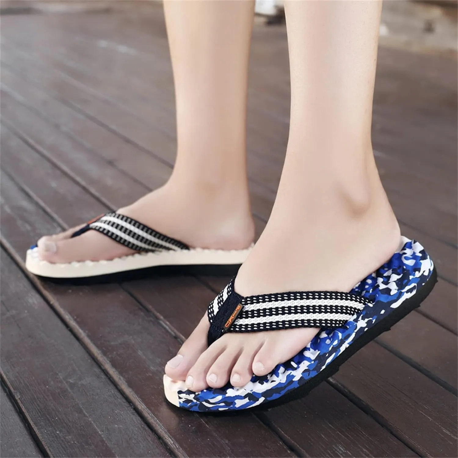 Mens Sandals Flip Flops Fashion Summer Men Flip Flops Flat Bottom and Non Slip Light Slip On Comfortable Colorblock