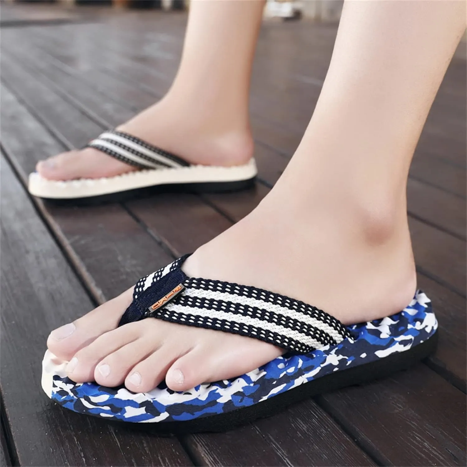 Mens Sandals Flip Flops Fashion Summer Men Flip Flops Flat Bottom and Non Slip Light Slip On Comfortable Colorblock