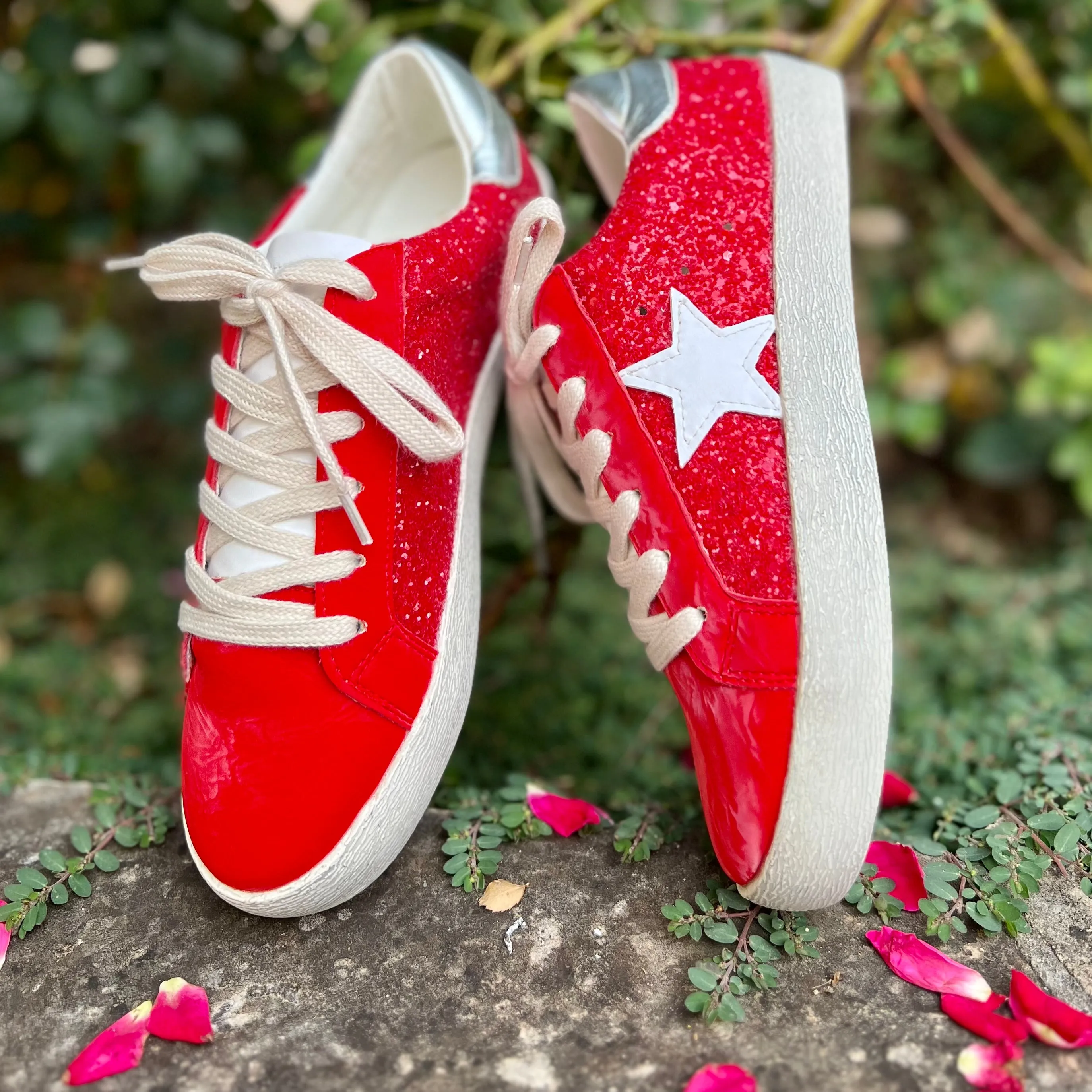 Red Glazed Star Sneakers